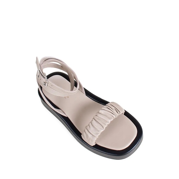 Elleme Chouchou Ruched Ankle-Strap Leather Platform Sandals Taupe. - Picture 5 of 9